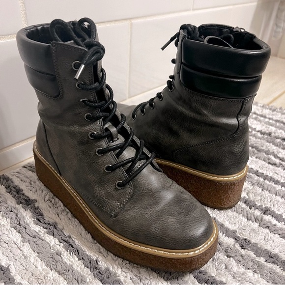 Yellow Box Charcoal Lace Up Boots with Thick Sole and Matte Finish - Picture 1 of 5